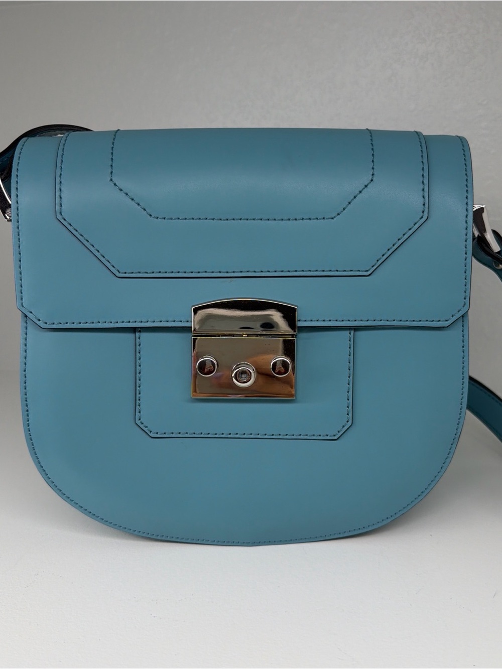 NICOLI Teal Blue Leather Adjustable Crossbody with Silver Lock